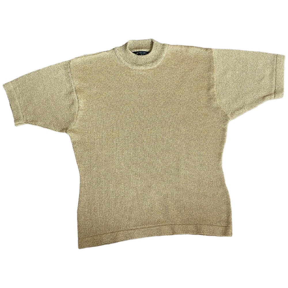 Vintage Gold Shimmer Mockneck Short Sleeve Sweater